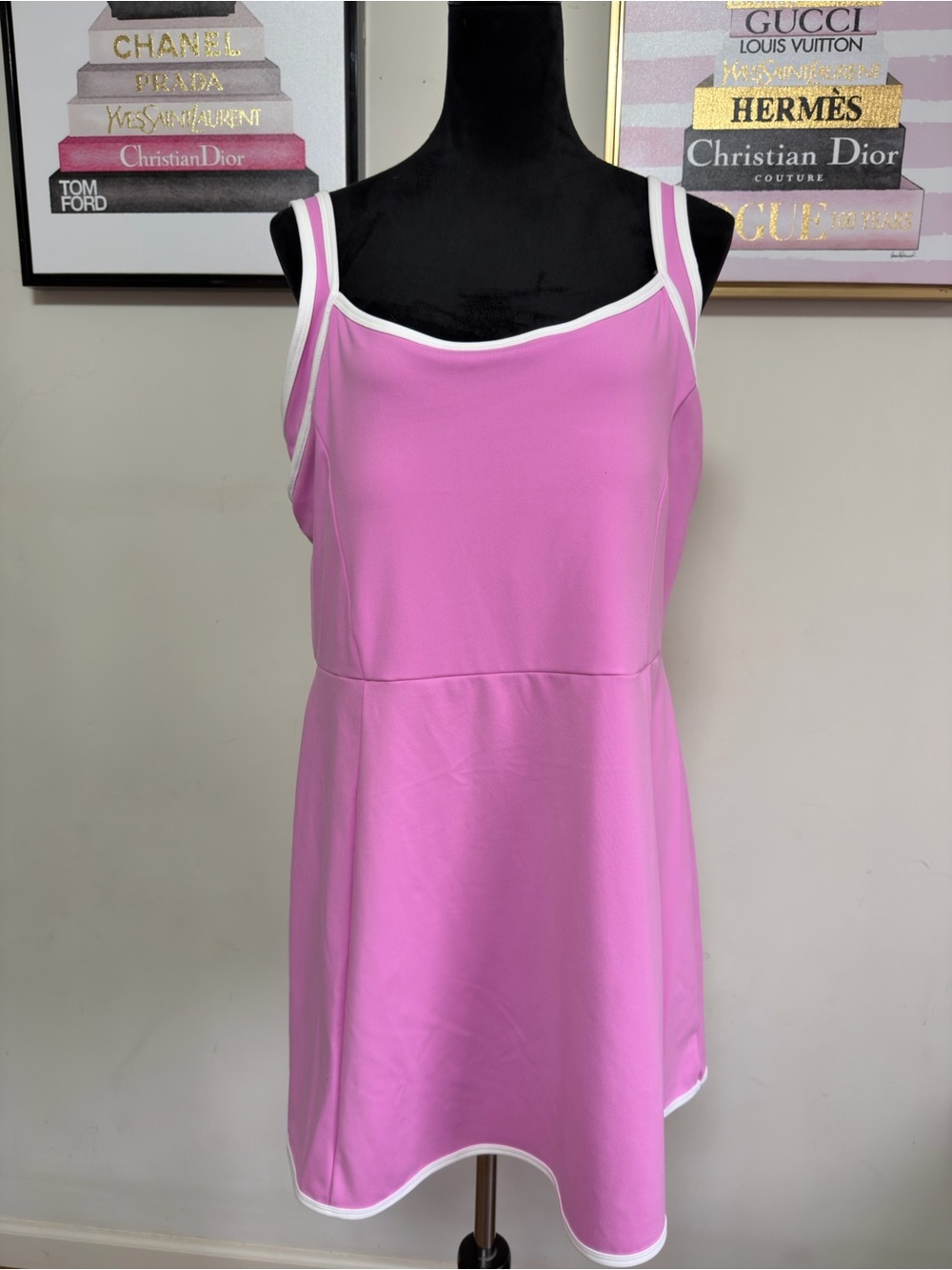 NWT Pink Sleeveless A-Line Mini Dress with slip White Trim